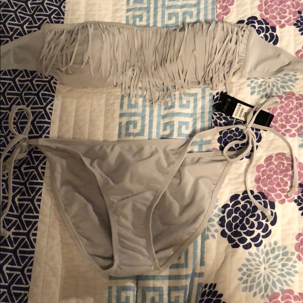 gray fringe bikini